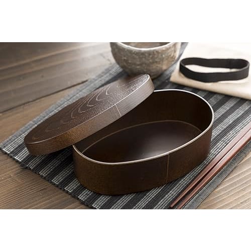 Kano [Magewappa-style Oval Lunch Box, Mocha Brown, 72760] Microwave and Dishwasher Safe, Made in Japan, with Band, Wappa Bento, Magewappa Style, Lunch