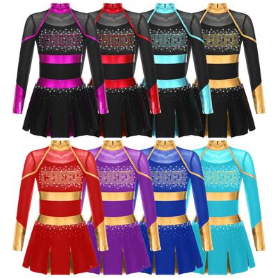Mädchen Langarm Cheerleading Uniform Tanzkleid Karneval Dancewear Kinder Cheerleading Tanzkleid