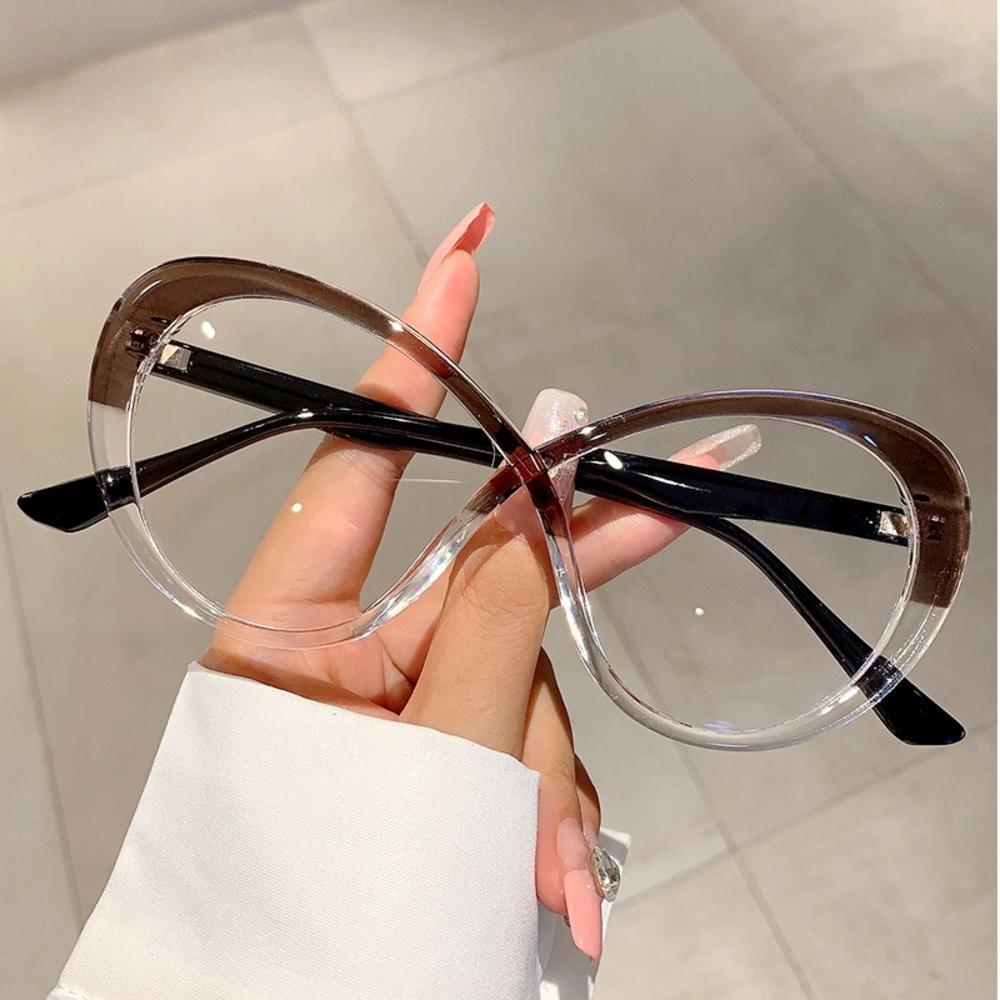 Vintage Oval Frame Glasses Oversized Cat Eye Eyeglasses Candy Color Anti-blue Light Eyewear Stylish Fake Glasses Computer Goggle