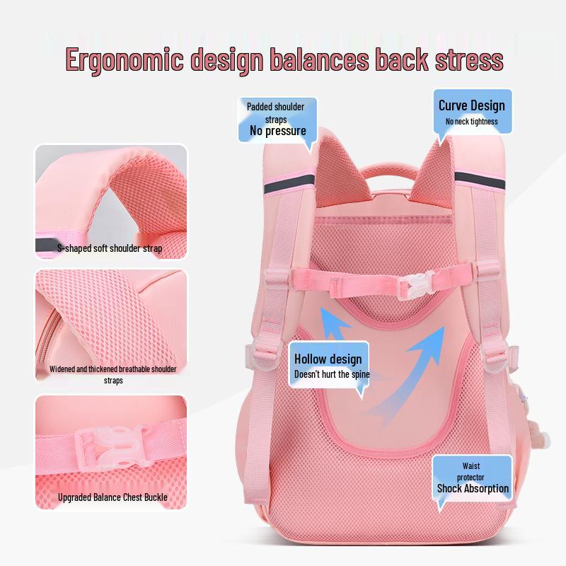 Leichter Kinderrucksack mit Rückenschutz, Klassen 1-6, Doppelschulter, Großes Fassungsvermögen, Handgriff