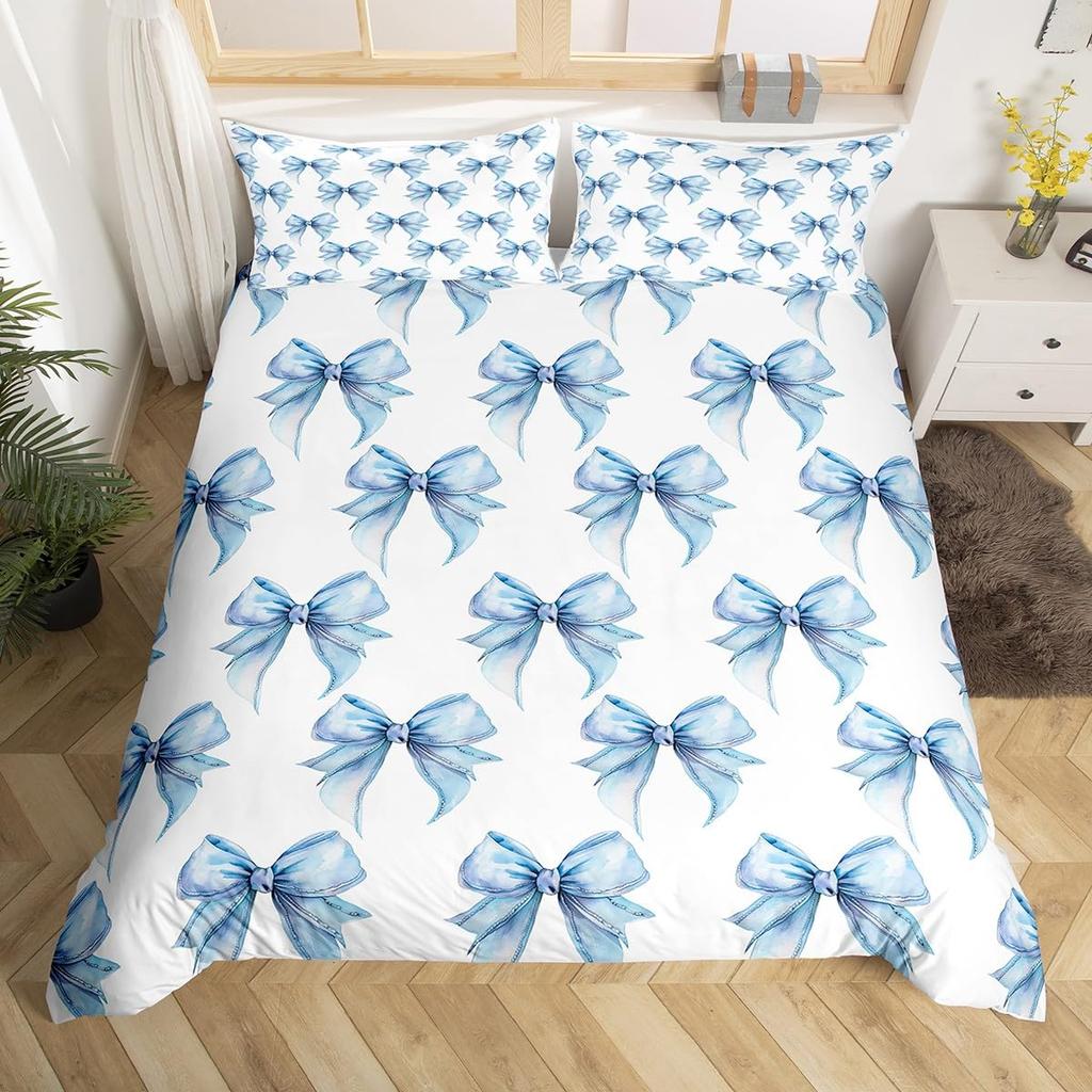 Bowknot Decoration Soft Duvet Cover Set Twin Double Sized Dimensions for Young Girls Dreamy Princes Style Children Kids Beding Set Kawai Bow Warm