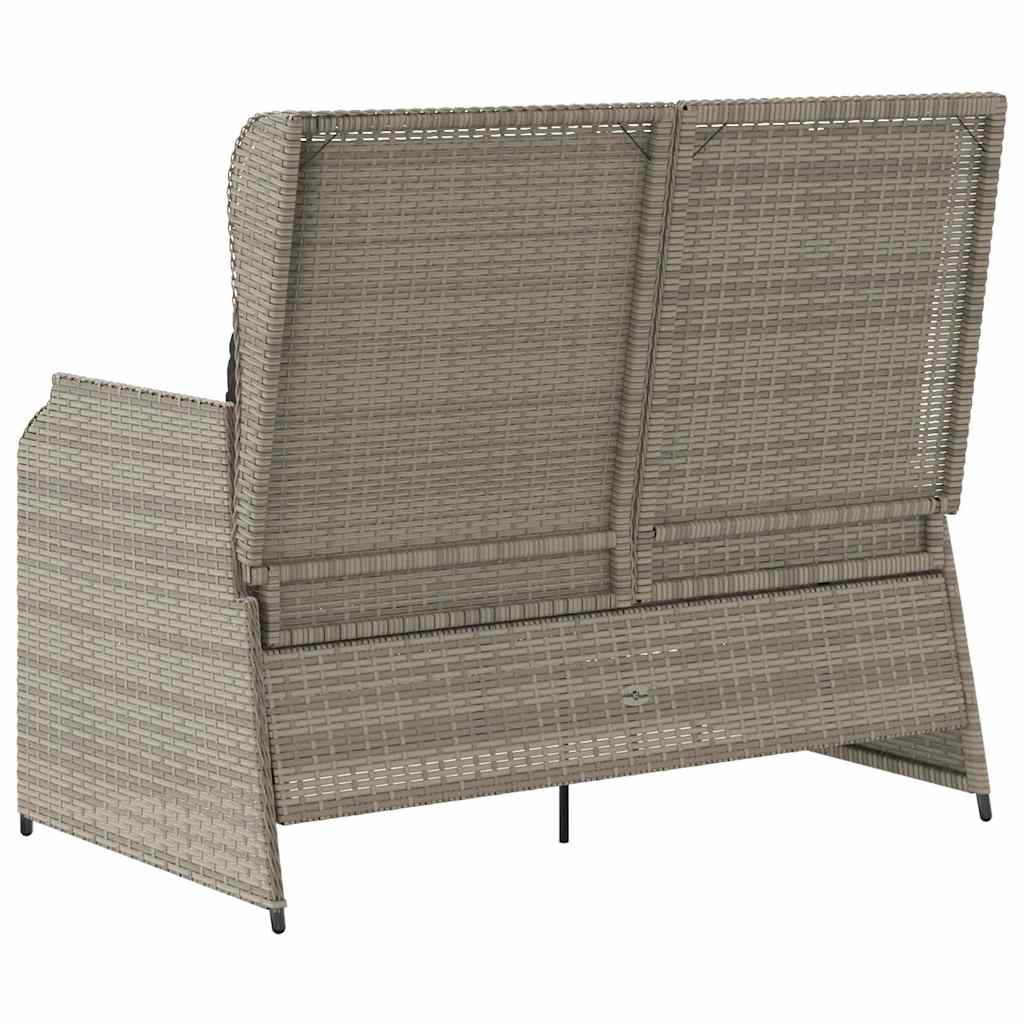 Vidaxl Folding Garden Bench With Cushions, Light Grey, Poly Rattan