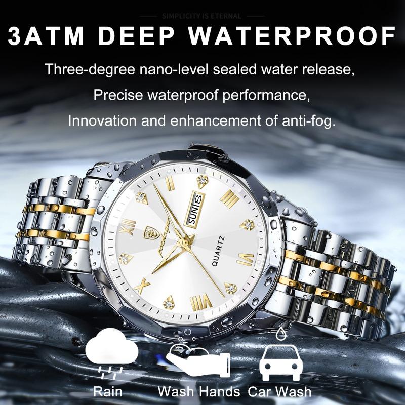 POEDAGAR Orologio da uomo di lusso originale impermeabile luminoso con data settimana acciaio inossidabile quarzo moda