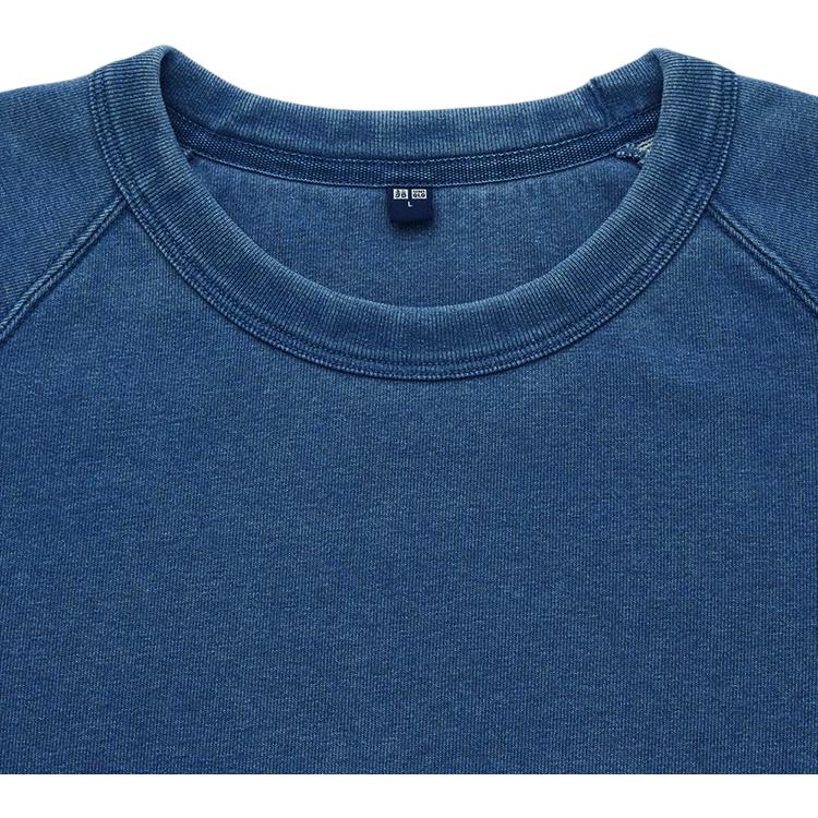 UNIQLO Washed Denim Color Long Sleeve Sweatshirt Men tops Dark-Blue 446903-65