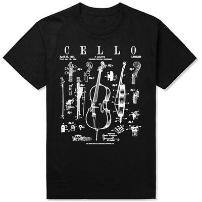 Funny Cello Vintage Patent Cellist Drawing Graphic T-shirt Men Women's Fashion Casual Tshirt 100% Cotton Loose Oversized T Shirt