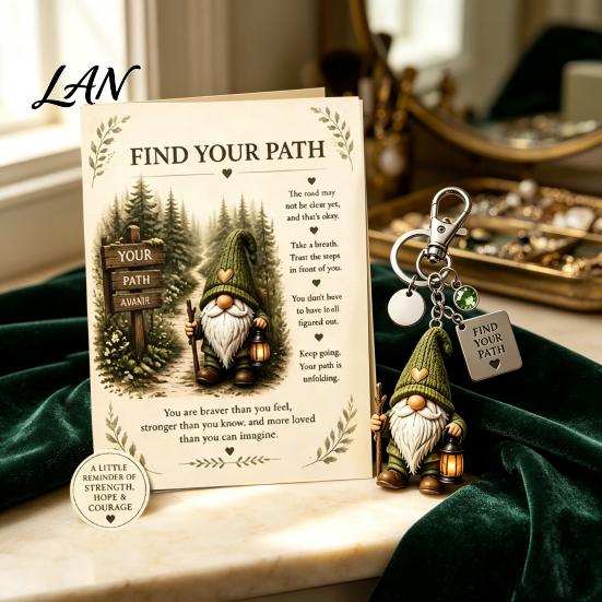 Travel Keychain Gnome with Inspirational Card, Still Hanging On, Keep Growing, Fine Healing Charm Your Path, Dwarf Key Ring for Bags Backpacks