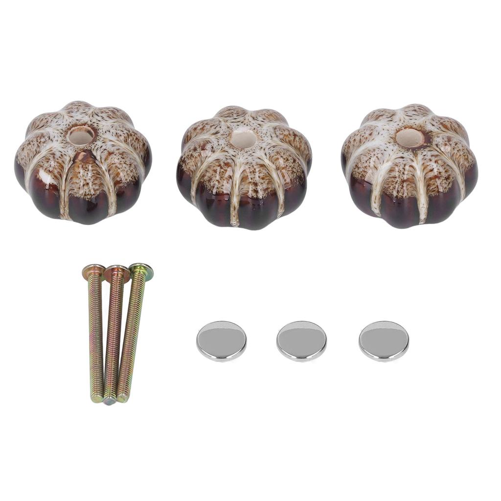 3 Pcs Classical Ceramic Pumpkin Door Pull Handle Knobs For Kitchen Cabinet Drawer Cupboard Silver
