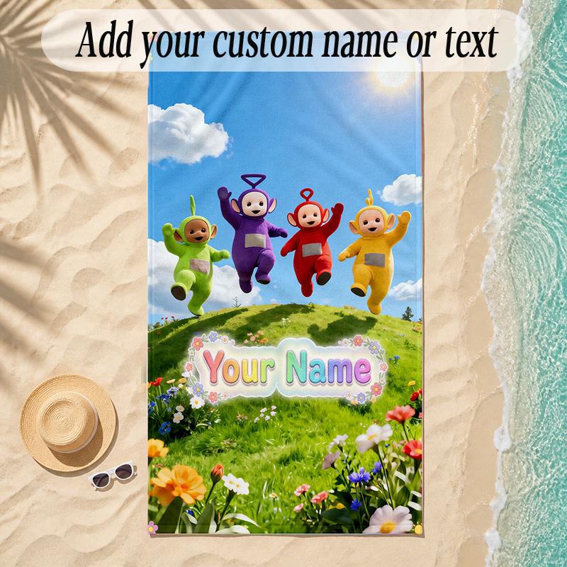 Beach TowelTeletubbies Custom Name Text Personalized Soft Towel for Beach Pool Indoor Home Decor Gift