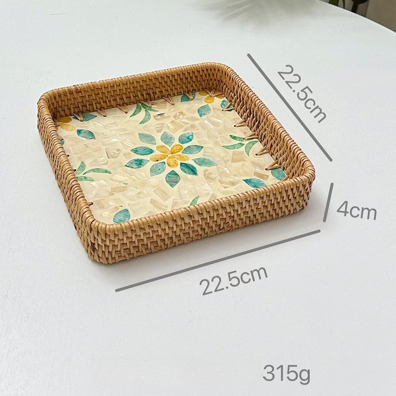Colorful Shell Rattan Woven Tray Creative Handmade Fruit Plate Jewelry Storage Tray Home Counter Decoration