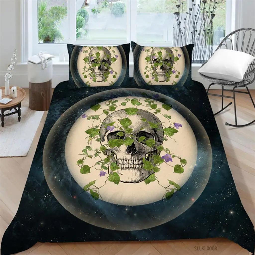 Sugar Skull Duvet Cover Gothic Skull Skeleton Bedding Set Horror Theme Comforter Cover Full King For Teens Adults Bedroom Decor