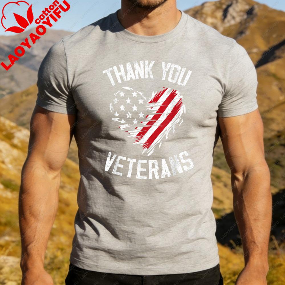Thank You Veterans Patriotic Shirt American Flag Heart Printed Tshirt Memorial Day 2026 TShirt Men Women Crewneck Cotton Tee