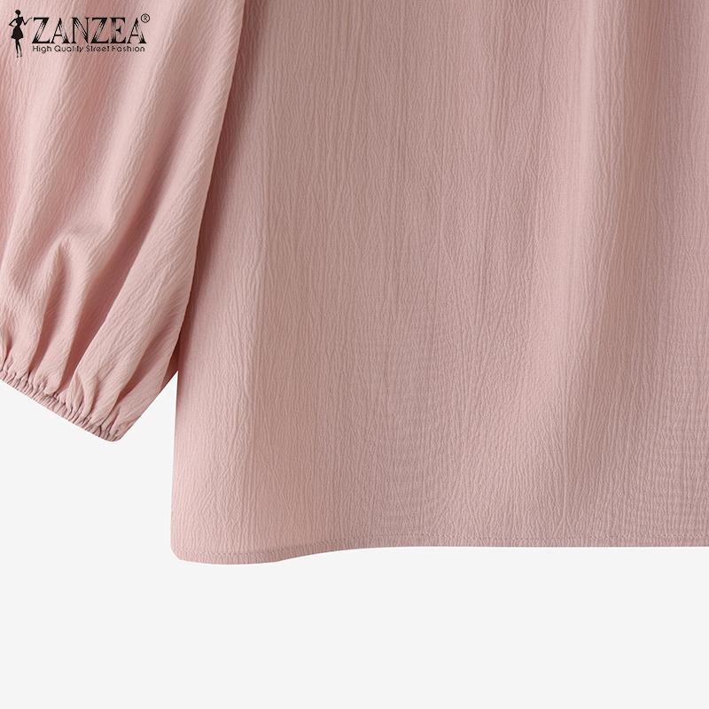 ZANZEA Dame Casual Rund Hals Løs 3/4 Erme Ensfarget Bluse