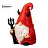 Dark Style Devil Dwarf Figurines Halloween Gnome Statue, 3D Printed Red Hat Figurine, Gothic Decorations Tabletop Ornament for Indoor Outdoor