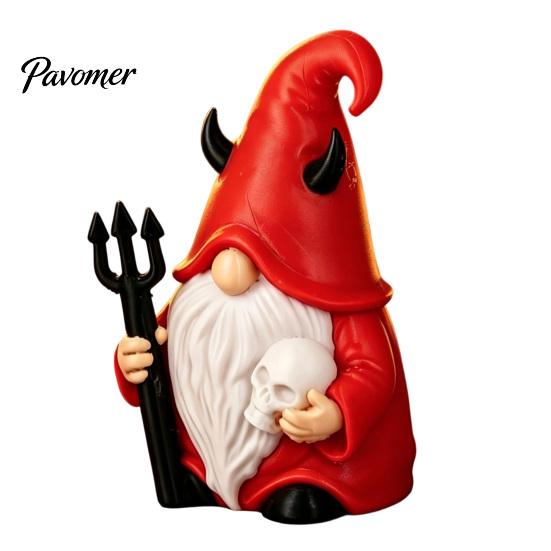 Dark Style Devil Dwarf Figurines Halloween Gnome Statue, 3D Printed Red Hat Figurine, Gothic Decorations Tabletop Ornament for Indoor Outdoor