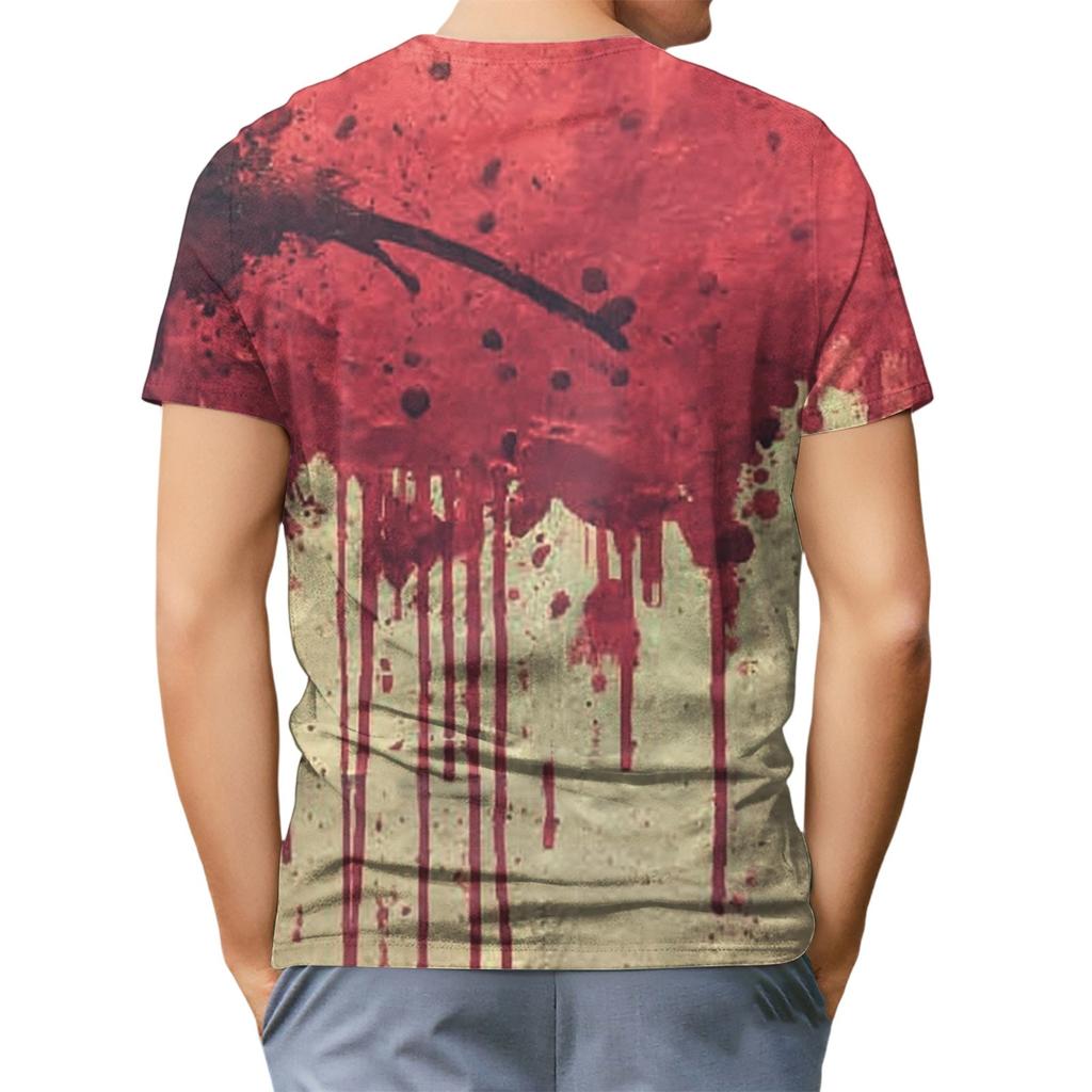 Pánské tričko s krátkým rukávem s potiskem Halloweenu, s kulatým výstřihem, bavlněného vzhledu