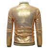 Men Sequin Jacket Stand Collar Shiny Long Sleeves Slim Fit Zipper Closure Cardigan Mid Length Stage Show Dance Performance Coat