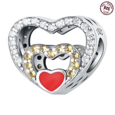 Beads Copper Charms Original Zircon Heart Hollow Beads Fit Bracelet Jewelry Diy Women Fine Gift Accessory