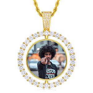 Sublimation Necklace Pendant Picture Charms Custom Hip Hop Round Photo Frame Blanks Sublimation Rotating Pendant