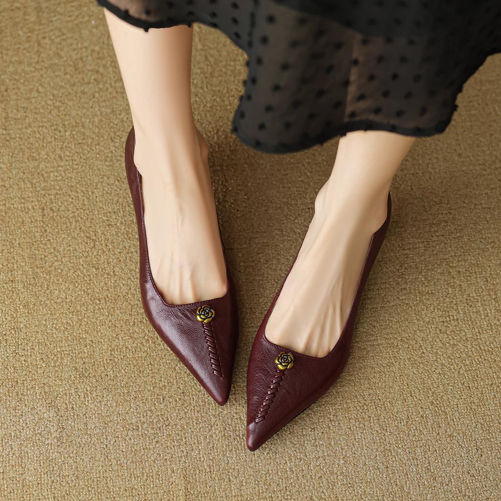 5.5Cm | French camellia with skirt pointed high heels women's 2025 new light mouth burgundy stiletto shoes