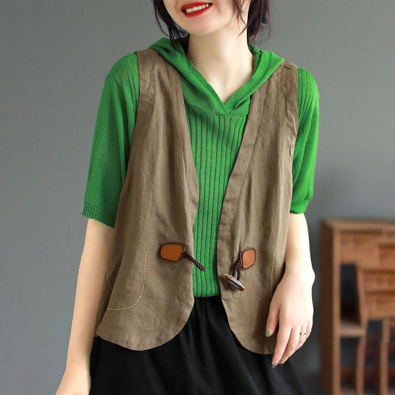 Cotton Vest for Women Linen Sleeveless Vintage Denim Vest Oversize Prints Versatile Casual Buttons Vest