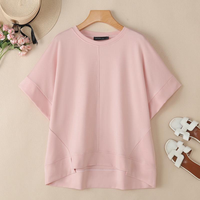 

ZANZEA Женские повседневные футболки с круглым вырезом, однотонные, с рукавом до локтя S розовый