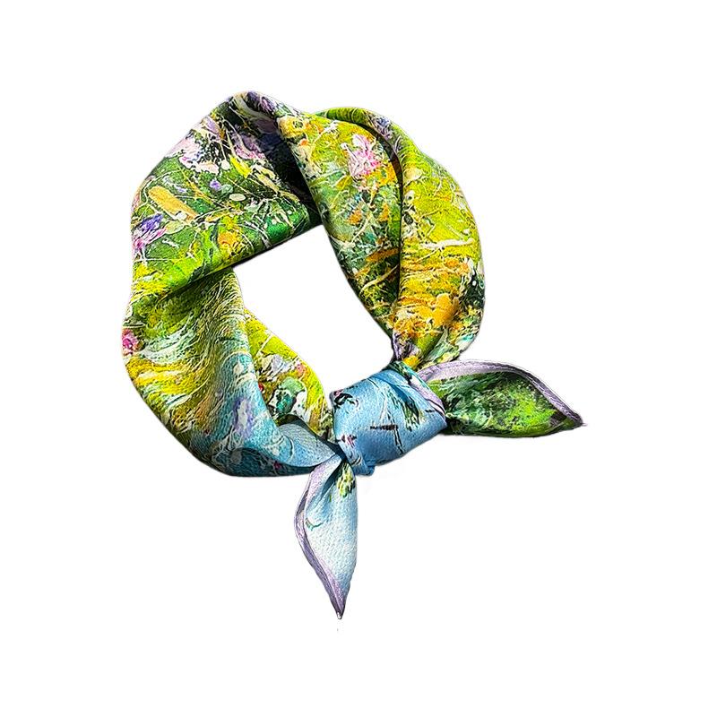 Chinese fashion high-end oil painting wind printing silk square scarf spring and summer women's travel photography 111% mulberry silk silk scarf