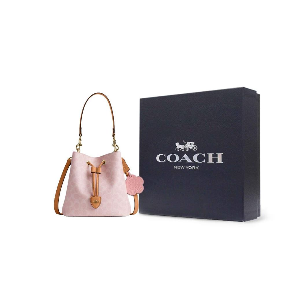 Coach Edizione Limitata San Valentino Rowan 21 Monogramma Classico Tracolla Staccabile Borsa a Secchiello Borse da Donna Rosa Fiore di Ciliegio CEA23-IMPO