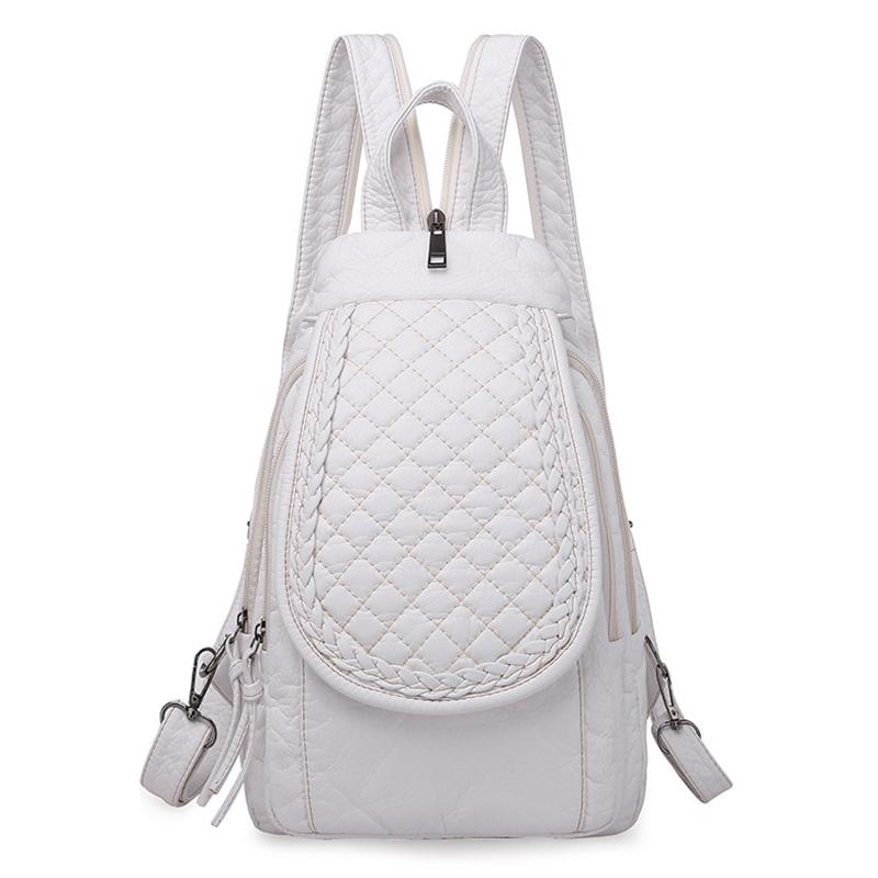 

High Quality Soft PU Leather Backpack Women Small Chest Bags Fashion School Bag Casual Shoulder Bags for Women Grid білий