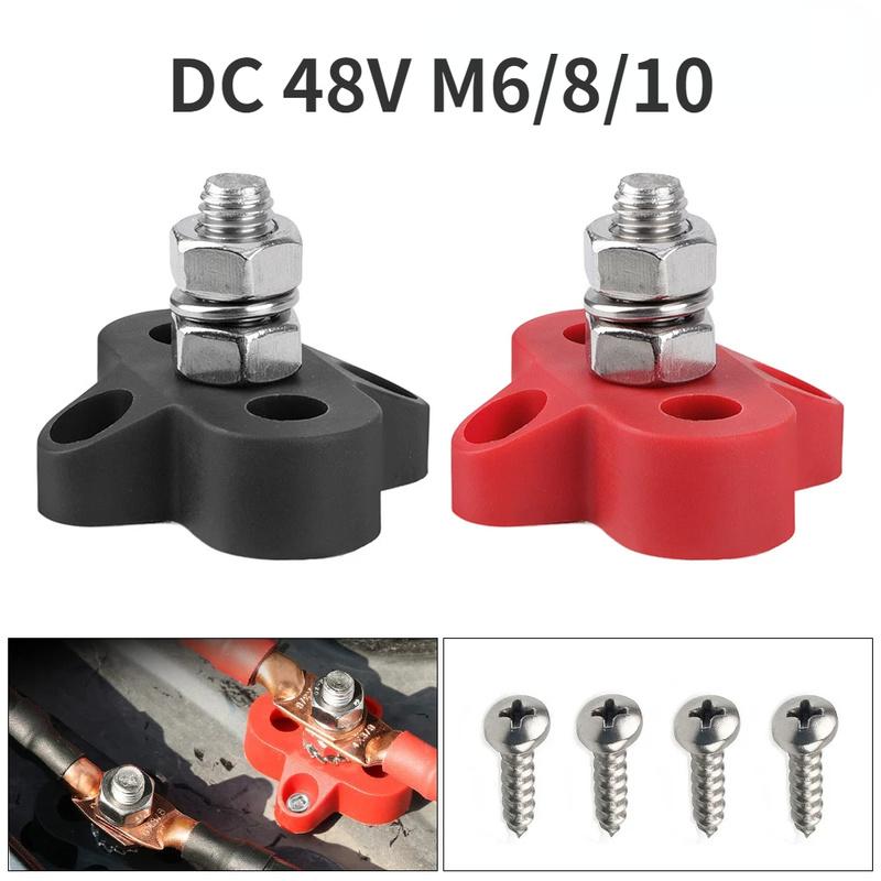 DC 48V 300A Bus Bar M6/8/10 Terminal Block Studs Battery Power Distribution Terminal Stud Bus Bar Connector for Truck RV Boat