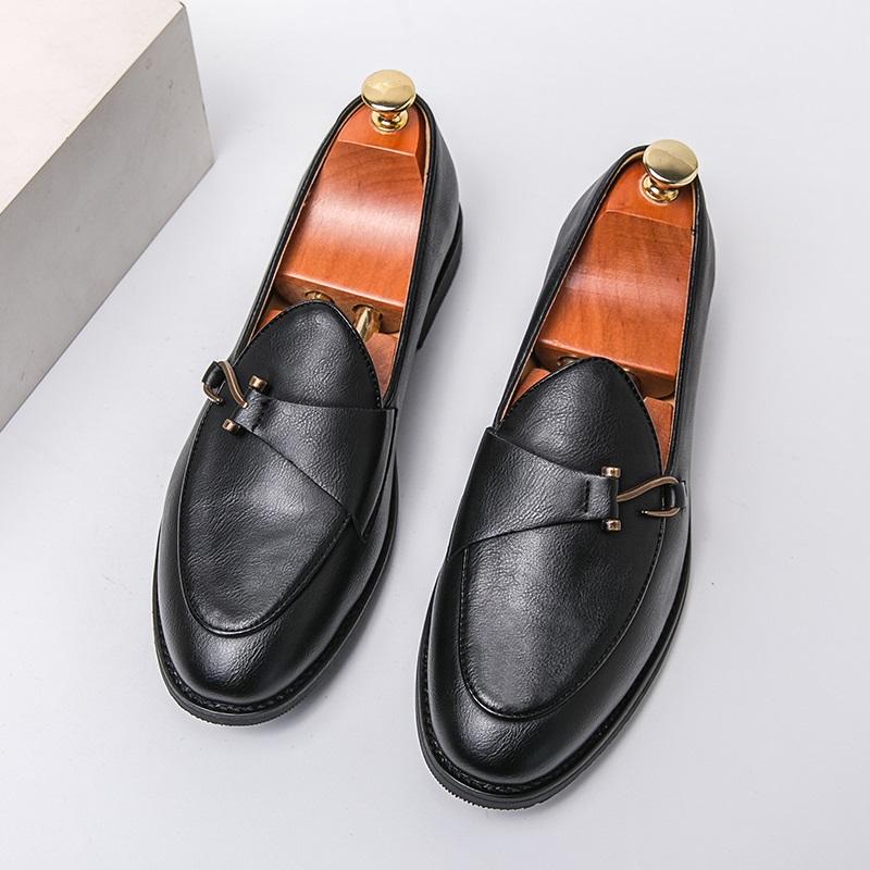 Moda Britannica Uomo Nero Marrone Slip-On Pelle Monk Strap Scarpe Uomo Penny Loafer Scarpe Formali per Matrimonio