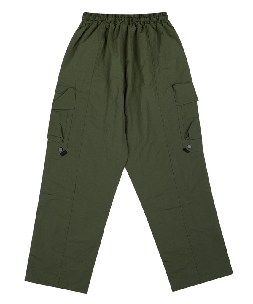 CREAM SODA LAB Wide Nylon Elastic Waist Big Pocket Cargo Pants Khaki