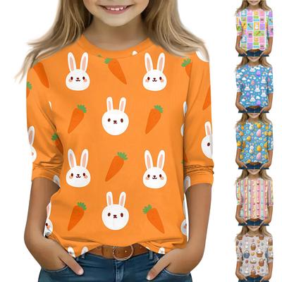 Tops à manches 3/4 pour enfants T-shirt imprimé décontracté Col rond Pull Blouse