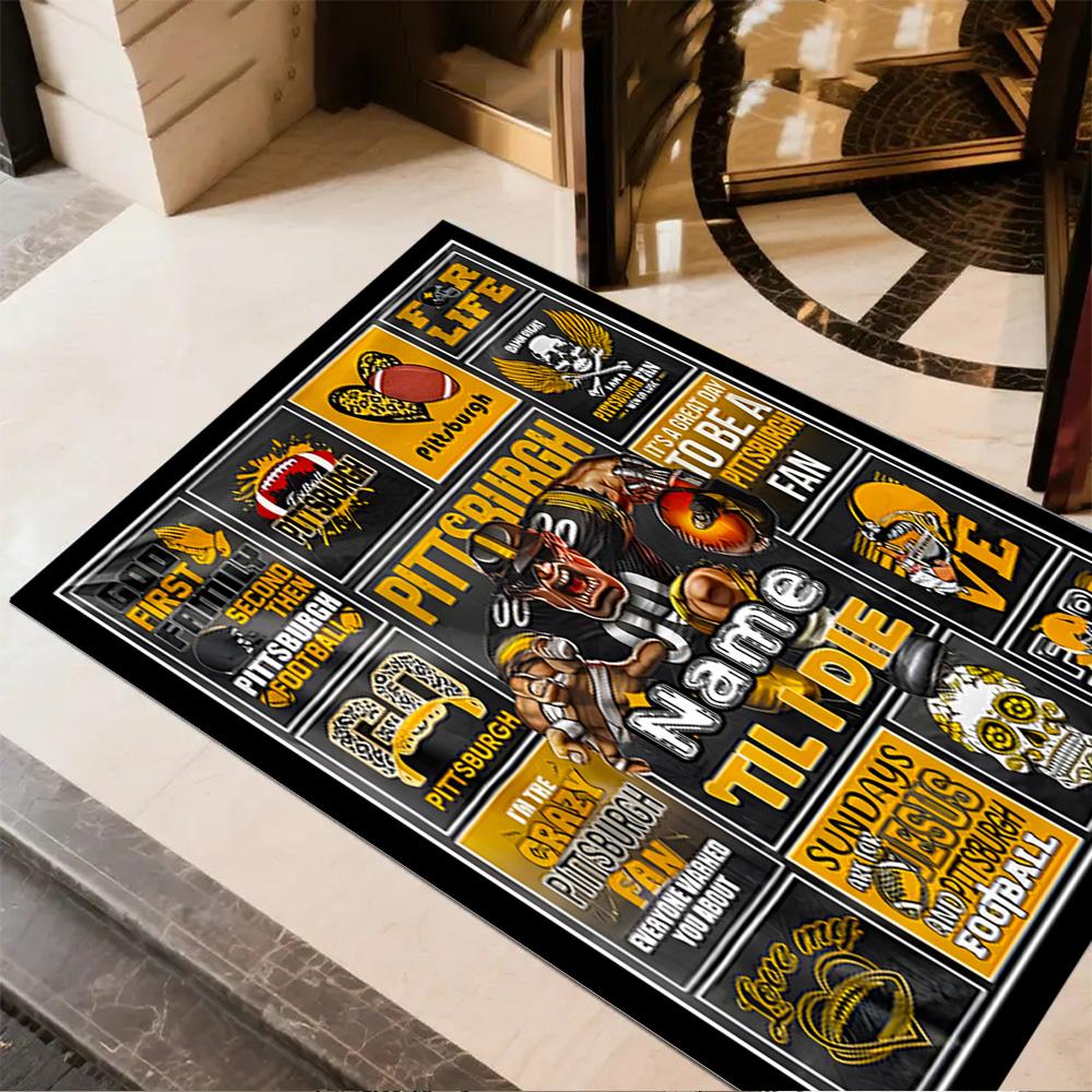 Pittsburgh Football Fan Personalized Text Area Rug Suitable for Entryway Foyer Outdoor Decorate room Anti-slip Rug Anime Office Decor