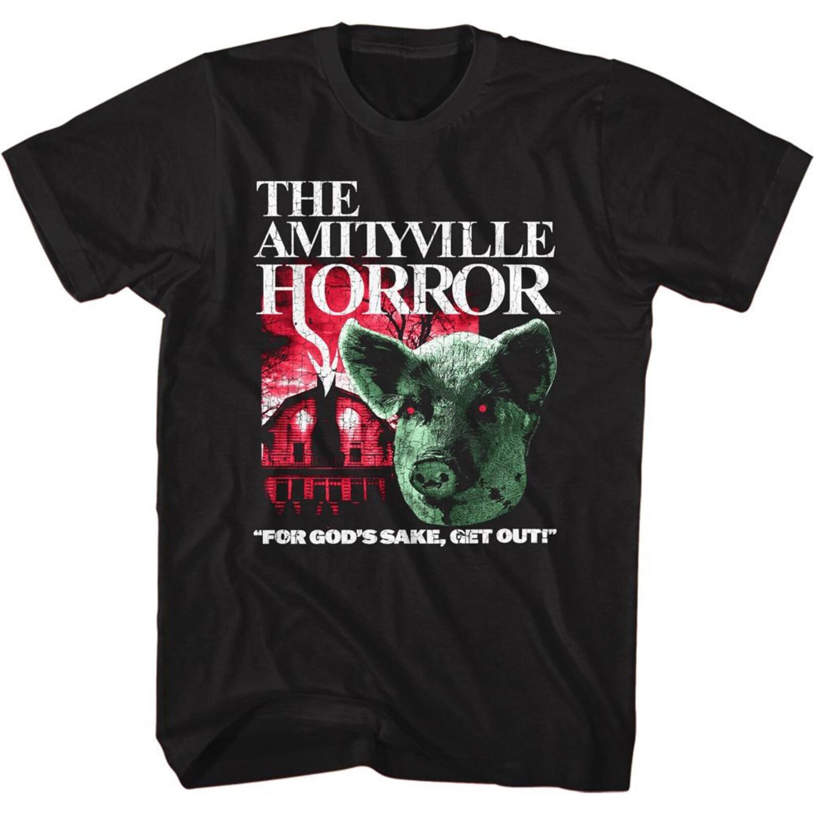 Amityville Horror Pig and House Black Adult T-Shirt S