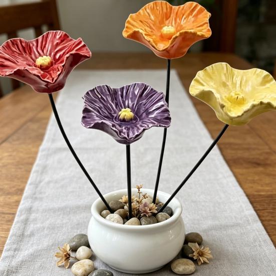 4Pcs Resin Flower Pollinators Cups, Garden Stake Bee Watering Station, Outdoor Small Bird Bath, Yard Art Decor Water Feeder for Hummingbird Butterfly