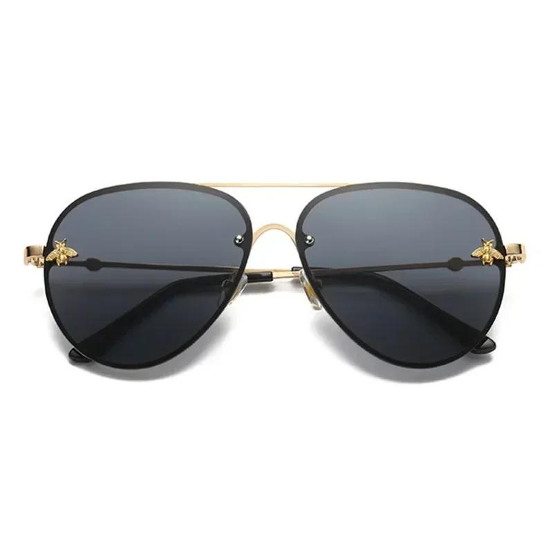 Fashion Luxury Rimless Metal Frame Bee Sunglasses Women Men Vintage Round Oversized Mirror Sun Glasses Brand Designer UV400