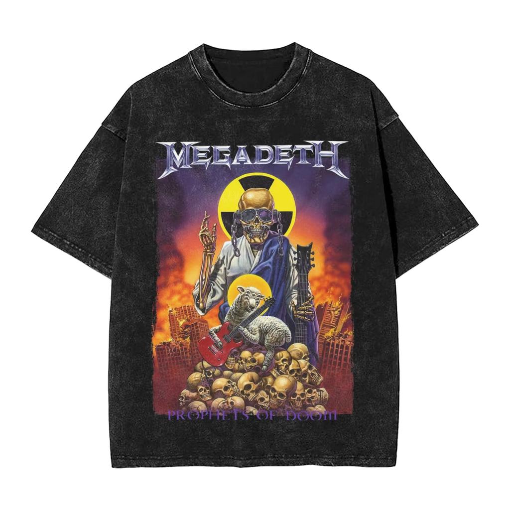 Megadeths Metal Band T Shirt Washed Cotton High Street T-Shirts MegaRock for Men Women Streetwear Summer Tops Tees
