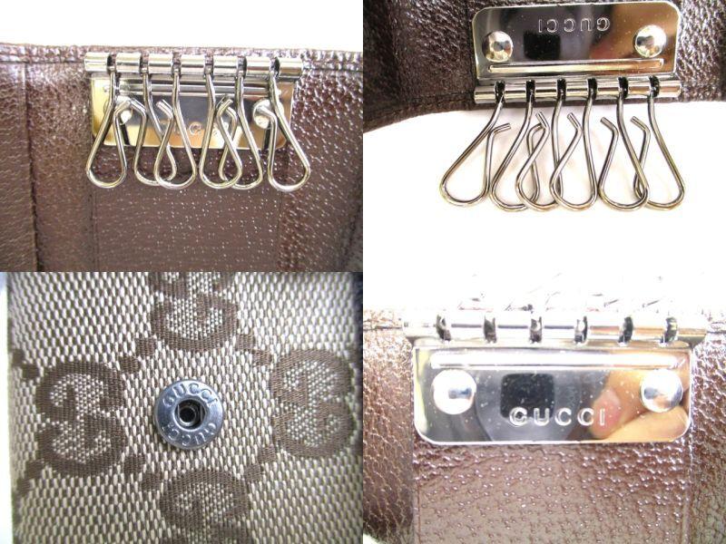 Autentické GUCCI GG hnědé plátno a kůže na klíče 6 obrázků #a006 renovované