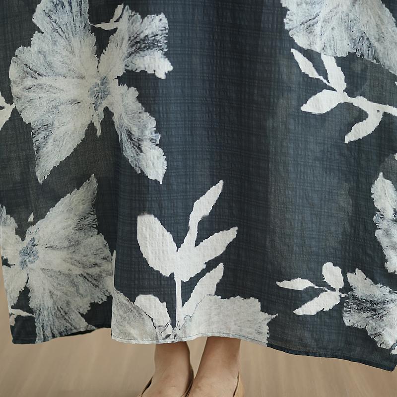 DIMANAF 2025 Women Plus Size Spring Long Dress Loose V-Neck Printing Vintage Casual Floral Oversize Long Sleeve 5060