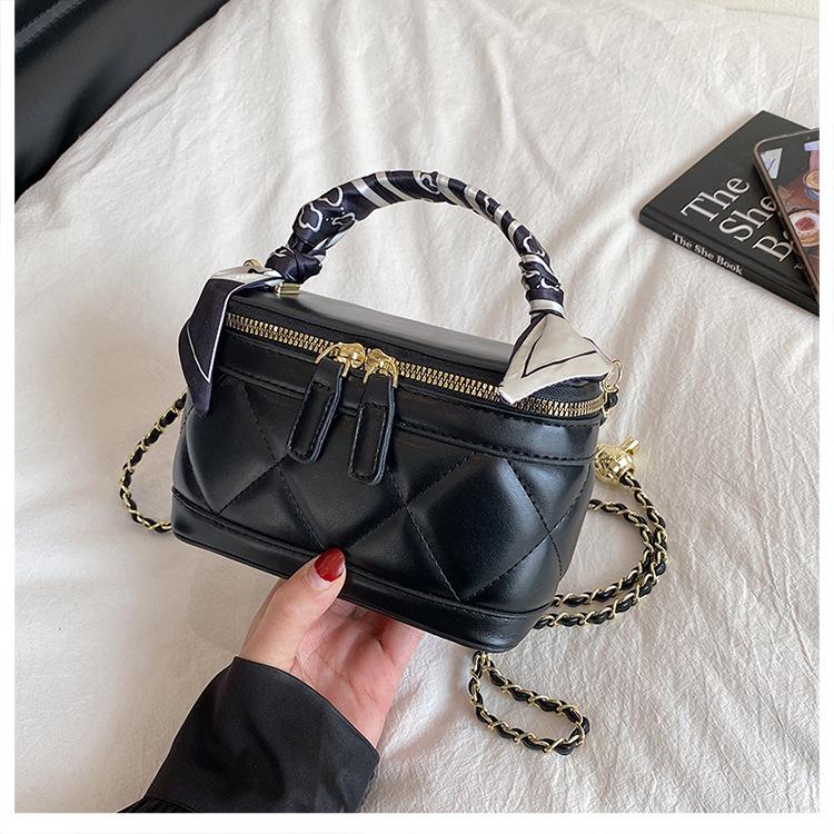 Маленькая сумка-коробочка для парфюма с цепочкой с бриллиантовым узором, Маленькая квадратная сумка, Женская сумка через плечо чёрный