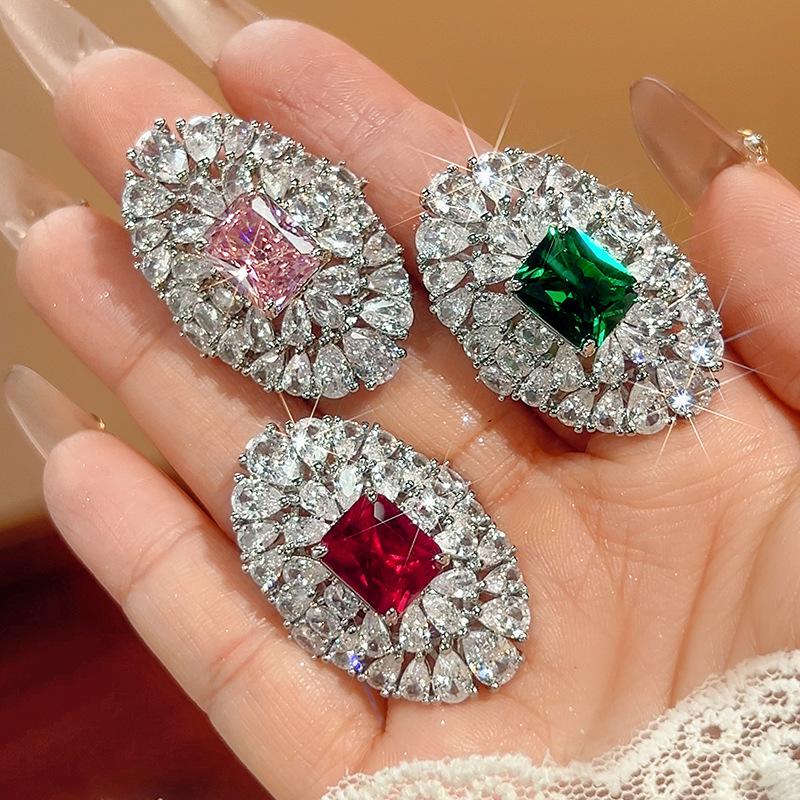 Copper Ring Jewelry Female Emerald Red Corundum High Sense Bright Shine