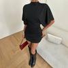 European and American Women's Summer Fashion Style Solid Color Turtleneck Sexy Waist Pleated Slim Mini Dress