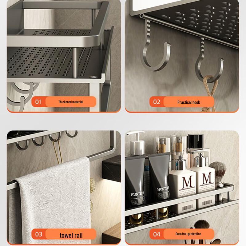 Youqin Wall-Mounted Kitchen & Bathroom Shelf with Hooks