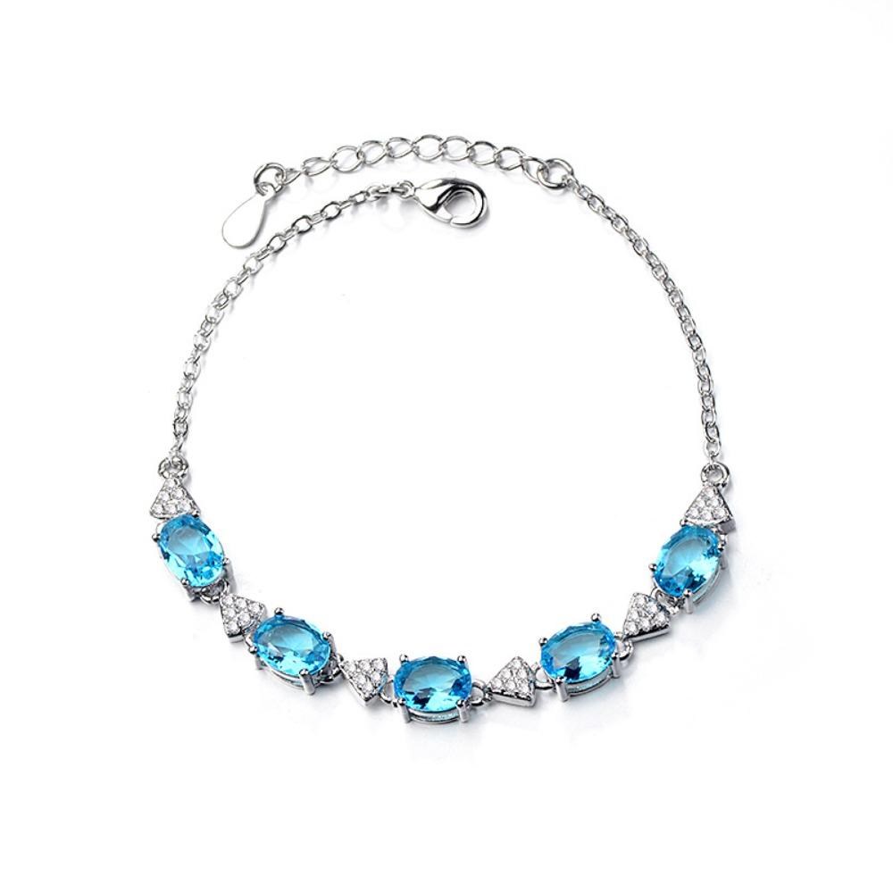 

Swiss Blue Topaz Bracelet 18K White Gold Plated Silver Tone Jewelry for Women Elegant Gift