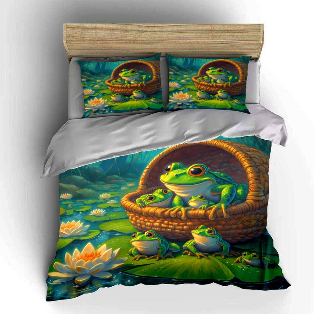 "Whimsical Frogs’ Lily Paradise" Bedding Sets Duvet Covers Pillowcases(1* Duvet Cover 2* Pillowcases Without Duvet Insert)