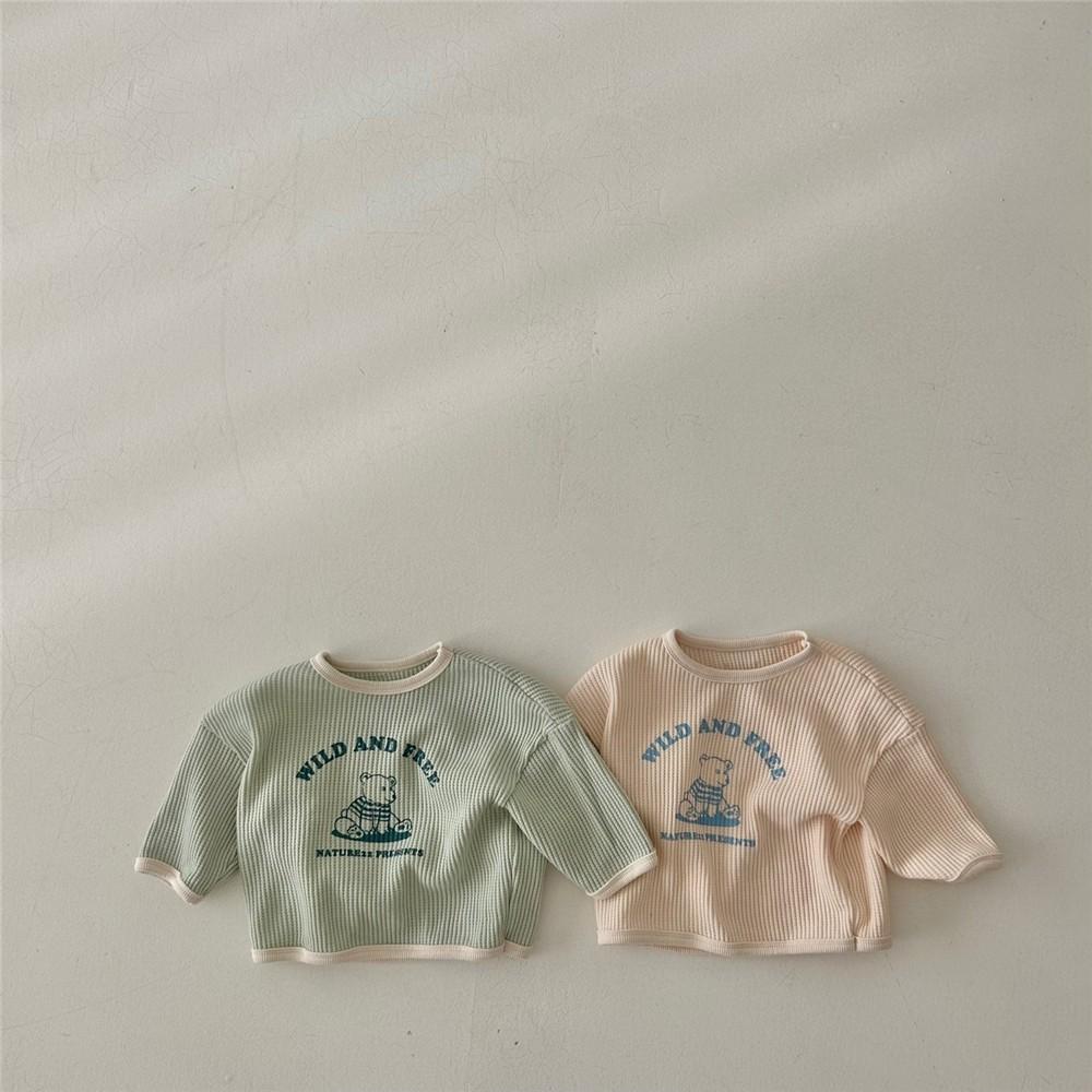 Wiosna Jesień Zestaw Ubrań Dziecięcych Chłopiec Dziewczynka Niemowlę Wafel Kreskówka Długi Rękaw Bluzki+Gładkie Spodnie 2szt Dzieci Nadruk Liter T-shirt Garnitur