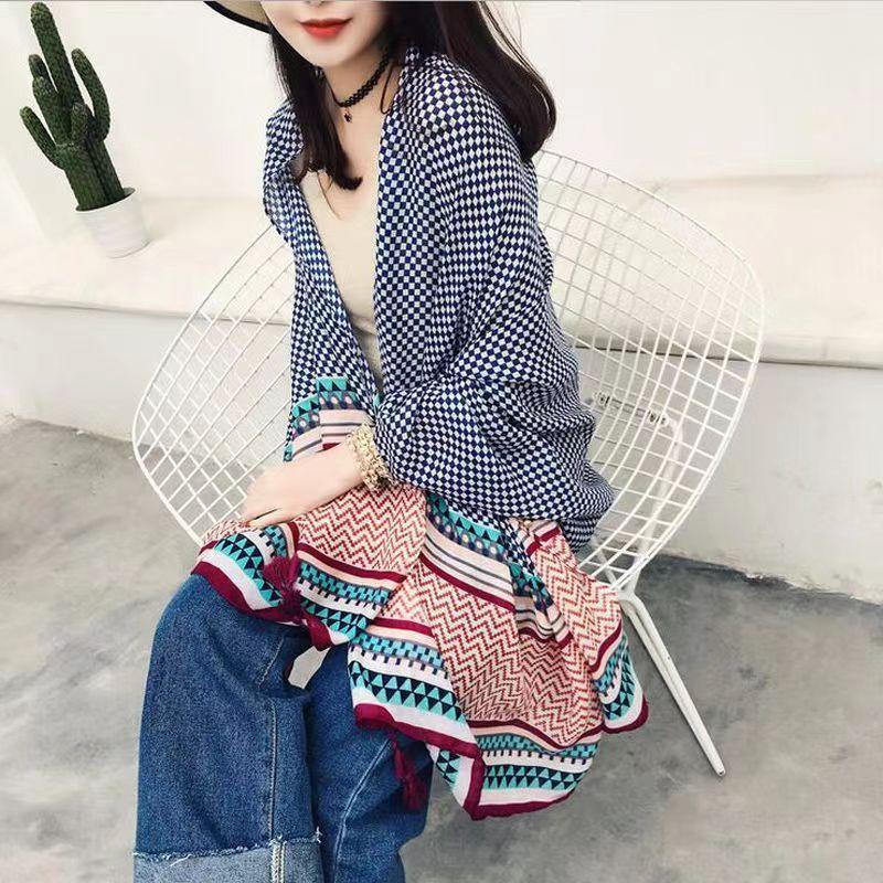 Шарф женский зимние теплые шарфы винтажный богемный этнический стиль шаль накидка пляжное — фото 28