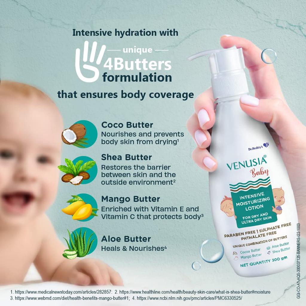 VENUSIA Dr. Reddy's Baby Intensive Moisturizing Lotion 300g Pack of 2 for Soft, Hydrated, Gentle Skin Care