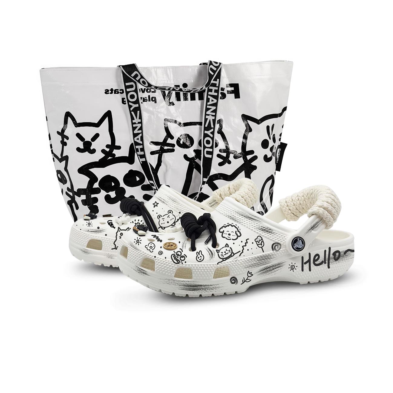 

Crocs Classic clog Happy Graffiti Special Gift Bag EVA Fashion Street Hip Hop Hole Shoes Unisex Style 42-43 белый