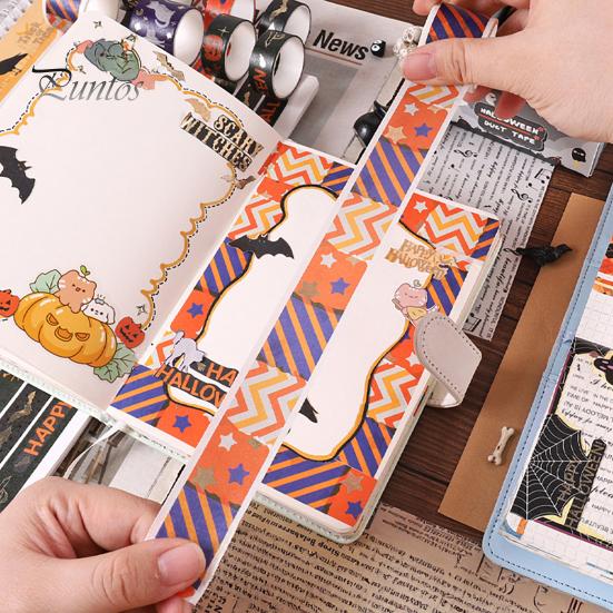 Thin Layering Washi Tape 8 Rolls Halloween Tape, Spooky Bat Witch Cat Pattern Decorative for Junk Journaling Supplies, Scrapbooking, DIY Crafts, Gift
